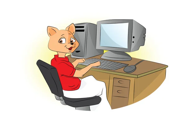 Cat Using a Computer, illustration — Stock Vector