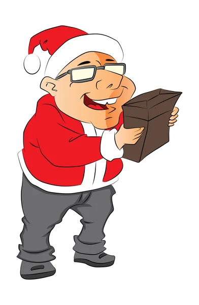 Vettore dell'uomo che indossa il cappello da Babbo Natale e tiene una borsa . — Vettoriale Stock