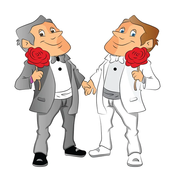 赤のバラを保持している 2 つの男性のベクトル. — ストックベクタ