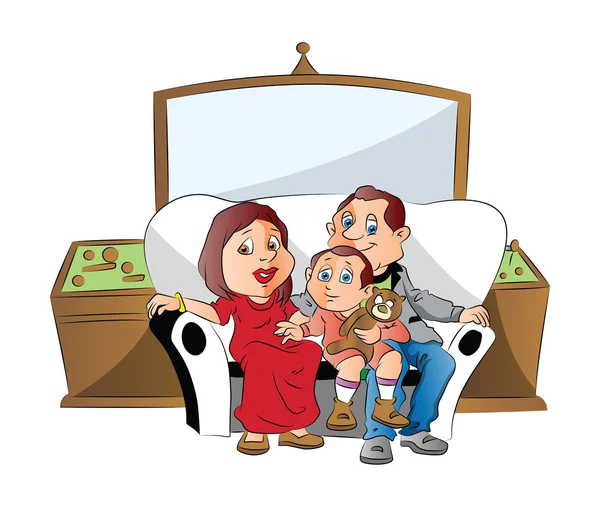 Vector of a family sitting on couch, watching television. — Stock Vector