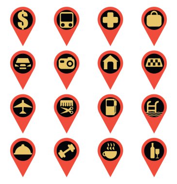Beyaz arkaplanda konum işaretleri, illüstrasyon, vektör.