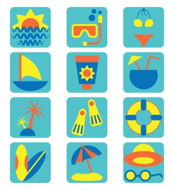 Yazın plaj, illüstrasyon, vektör, beyaz arka plan.