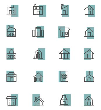 Beyaz arkaplandaki ev tipleri, illüstrasyon, vektör.
