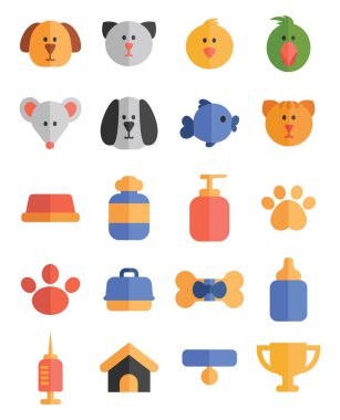 Beyaz arka planda evcil hayvan dükkanı, illüstrasyon, vektör.