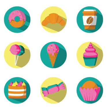 Beyaz arka planda fırınlanmış tatlılar, illüstrasyon, vektör..