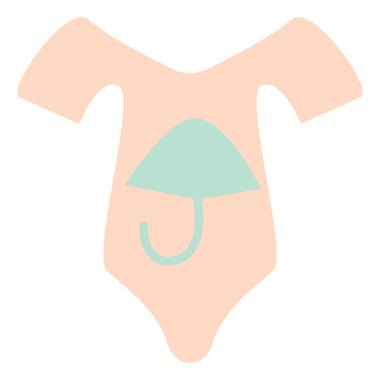 Beyaz arka planda şemsiyeli, resimli, vektörlü bej bebek kıyafeti.