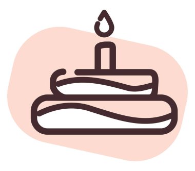 Beyaz arkaplanda bir mum, illüstrasyon, vektör ve doğum günü pastası..