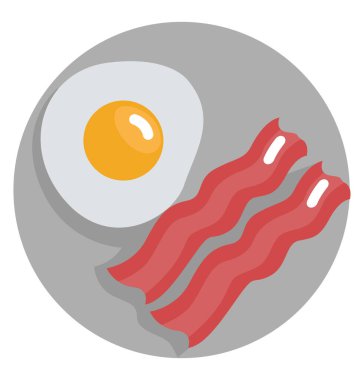 Kahvaltı yumurta ve pastırma, illüstrasyon, vektör, beyaz arka planda..