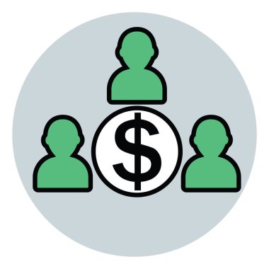 Beyaz arka planda dolar işareti, illüstrasyon, vektör olan üç kişi..