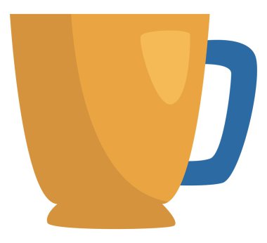 Beyaz arka planda mavi saplı sarı kupa, illüstrasyon, vektör.