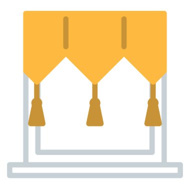 Beyaz arkaplanda sarı kumaştan, illüstrasyondan, vektörden oluşan perde.