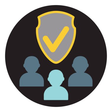 Beyaz arkaplanda kişilerle, illüstrasyonla, vektörle kalkan.