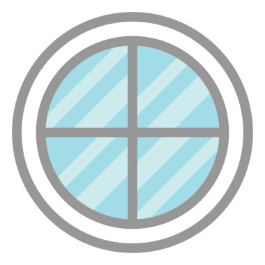 Beyaz arka planda tahta beyaz daire penceresi, illüstrasyon, vektör.