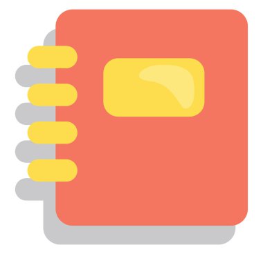 Beyaz arkaplanda kırmızı defter, illüstrasyon, vektör.