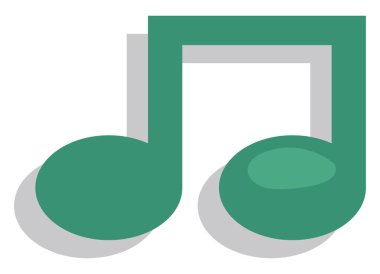 Beyaz arkaplanda yeşil müzik notası, illüstrasyon, vektör.