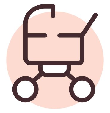 Beyaz arka planda pembe bebek arabası, illüstrasyon, vektör..