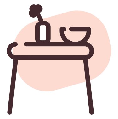 Beyaz arka planda pembe mutfak masası, illüstrasyon, vektör..