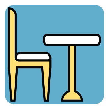 Beyaz arka planda sandalye ve masa, illüstrasyon, vektör.