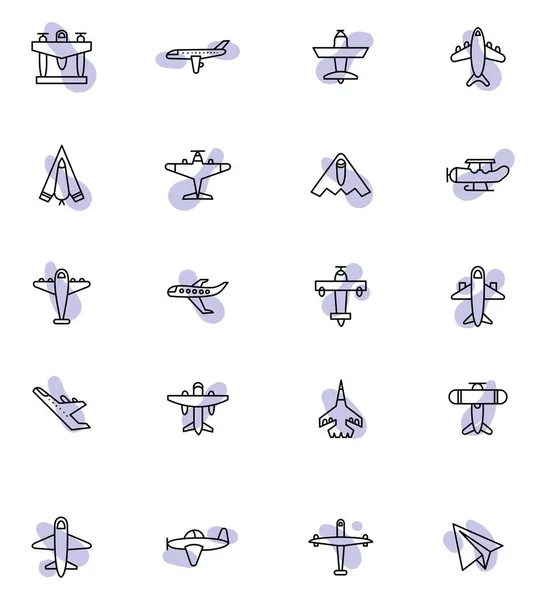 White Planes Icon Pack Illustration Vector White Background — Stock Vector