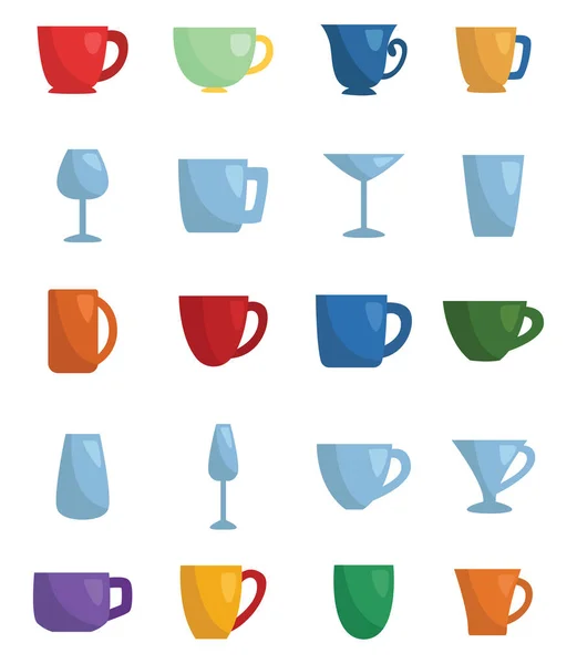 Цветные Чашки Кружки Иллюстрация Вектор Белом Фоне — стоковый вектор