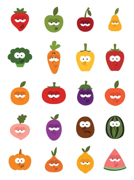 Fruits Légumes Avec Émotions Illustration Vecteur Sur Fond Blanc — Image vectorielle