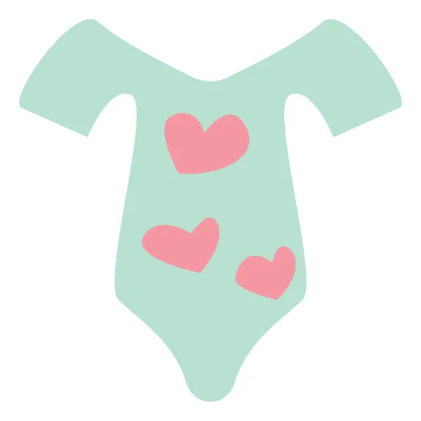 Ljusgrön Baby Kostym Med Rosa Hjärtan Illustration Vektor Vit Bakgrund — Stock vektor
