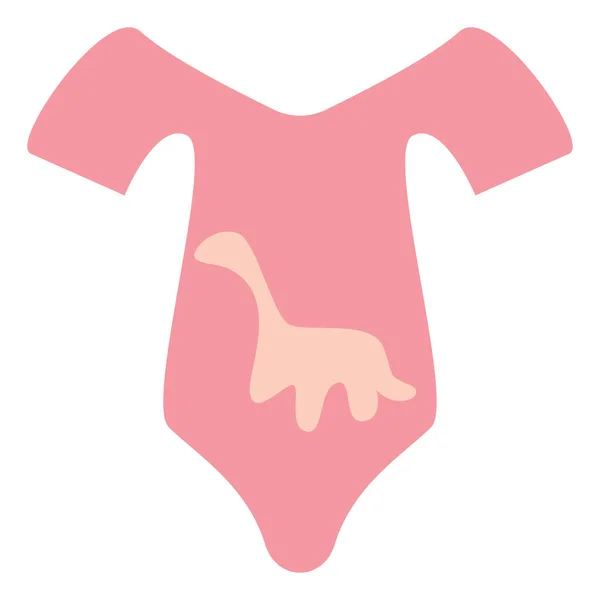 Vestito Rosa Bambini Con Dinosauro Illustrazione Vettore Sfondo Bianco — Vettoriale Stock