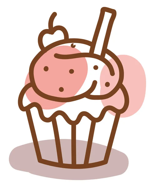 Cupcake Mit Streusel Und Kirsche Illustration Vektor Auf Weißem Hintergrund — Stockvektor