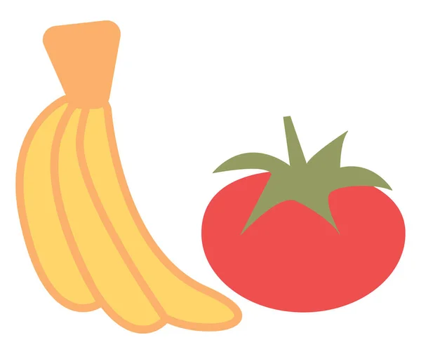 Banane Tomate Illustration Vecteur Sur Fond Blanc — Image vectorielle