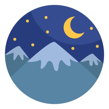 Geceleri üç dağ, beyaz arkaplanda illüstrasyon, vektör..