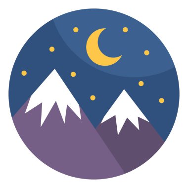 Geceleri iki karlı dağ, beyaz bir arkaplanda illüstrasyon, vektör..