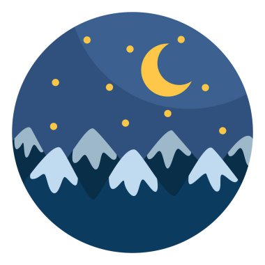 Geceleri karla kaplı dağlar, beyaz bir zemin üzerinde illüstrasyon, vektör..