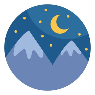 Dağlarda gece, illüstrasyon, vektör, beyaz arka planda.