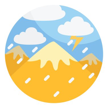 Kum dağlarında yağmur fırtınası, illüstrasyon, vektör, beyaz arka planda.