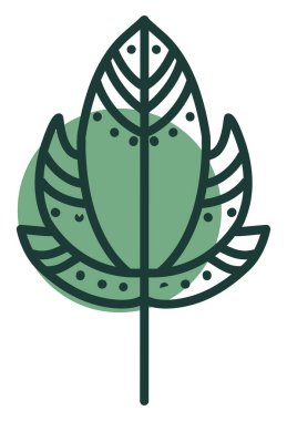 Dekoratif koyu yeşil yaprak, illüstrasyon, vektör, beyaz arkaplan.