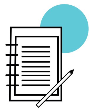Beyaz arkaplan üzerinde satır ve kalem, illüstrasyon, vektör içeren defter.