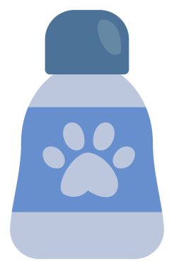 Beyaz arka planda evcil hayvan şampuanı, illüstrasyon, vektör..