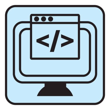 Beyaz arkaplanda bilgisayar dili, illüstrasyon, vektör.