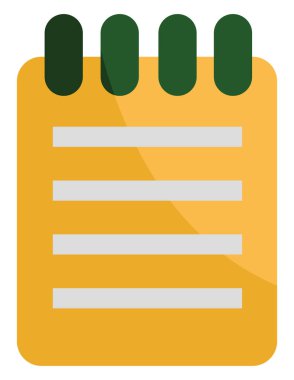 Beyaz arkaplanda sarı defter, illüstrasyon, vektör.