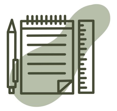 Beyaz arkaplan üzerinde okul kalem kağıdı ve cetvel, illüstrasyon, vektör.