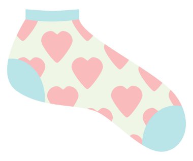 Açık mavi çorap, kalpler, illüstrasyon, vektör, beyaz arka planda.