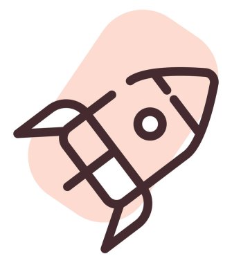 Beyaz zemin üzerinde pembe uzay roketi, illüstrasyon, vektör.