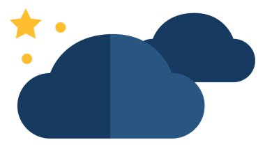 Bulutlu bir gece, beyaz arkaplanda illüstrasyon, vektör.