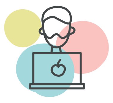 Beyaz arkaplanda bilgisayar kullanıcısı, illüstrasyon, vektör.