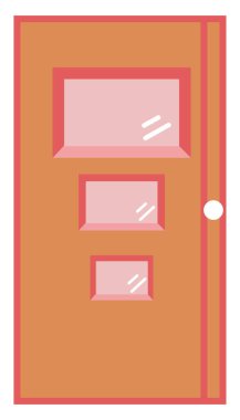 Beyaz arka planda kırmızı dikdörtgenli ahşap kapı, illüstrasyon, vektör.