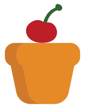 Üzerinde kiraz olan kek, beyaz arka planda illüstrasyon, vektör..