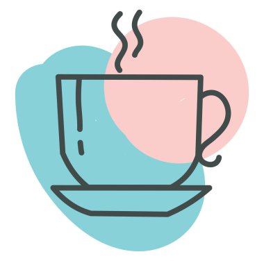 Beyaz arka planda bir fincan sıcak kahve, illüstrasyon, vektör..