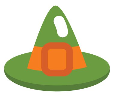 Beyaz arka planda yeşil cadı şapkası, illüstrasyon, vektör..