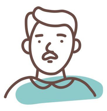 Beyaz arka planda küçük bıyıklı, resimli, vektörlü bir adam..