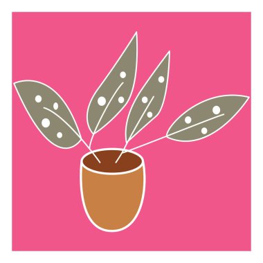 Kahverengi bir seramik kapta bitki, illüstrasyon, vektör, beyaz bir arkaplanda..